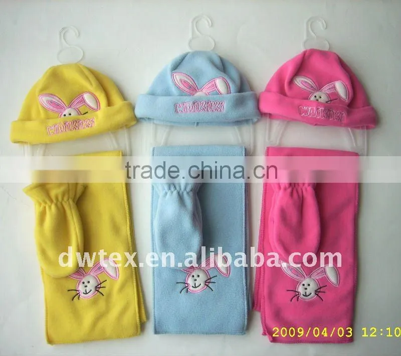 Cute baby beanie hat scarf mitten/gloves polar fleece set