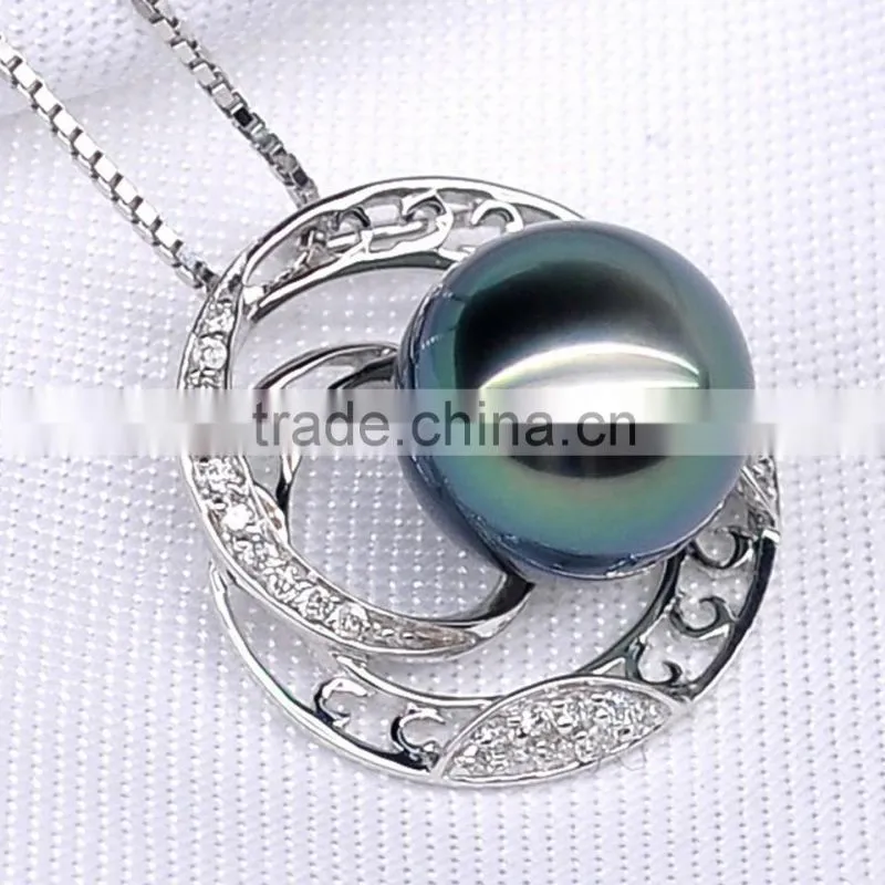2016 fine jewelry 9--10mm tahitian black pearl necklace pendant