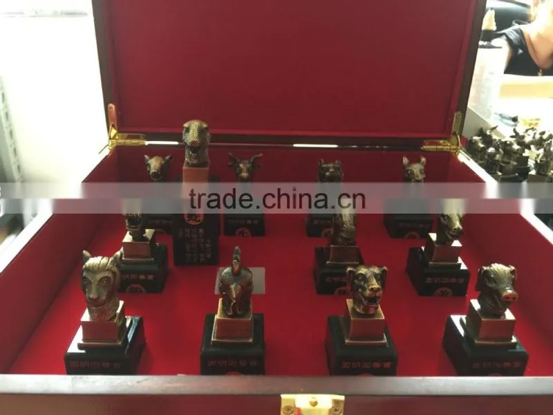Factory Supply Chinese Twelve Animal Zodiac Bronze-plated Jade Seal Craft