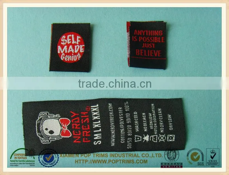 cheap woven clothing size labels with customer design for garment