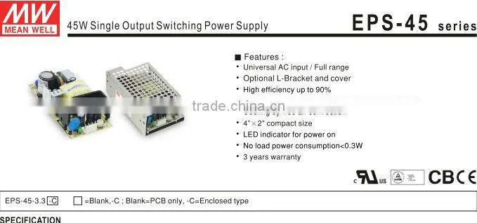 Mean well 45W 24V single output power supply/45W power supplies