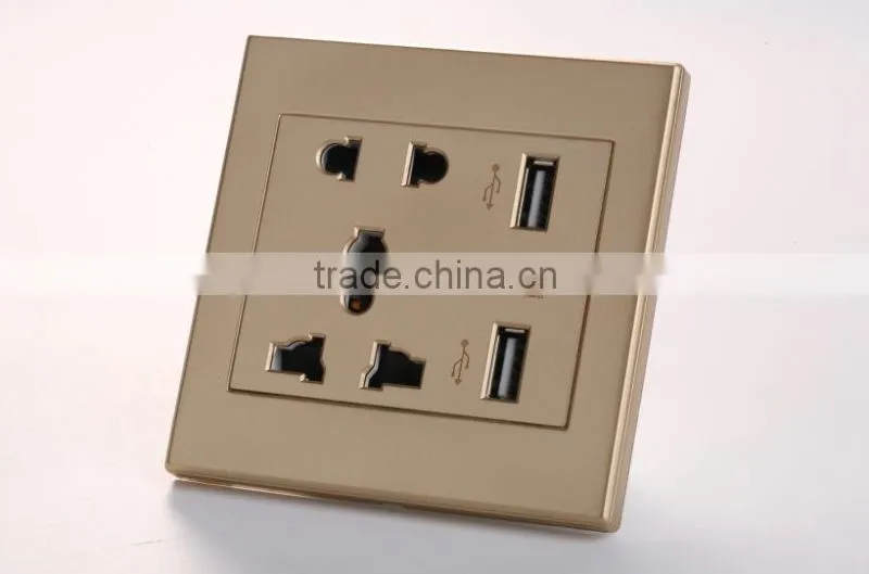 China supplier 5 poistions golden wall switch with two USB