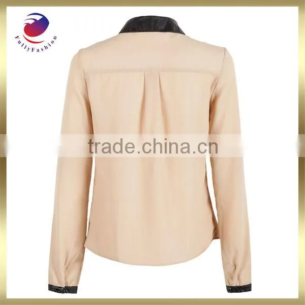 casual blouse for fat woman long sleeve button placket shirt