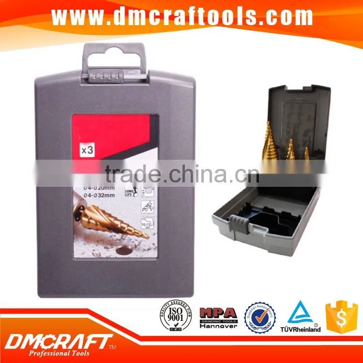 3pc HSS High Speed Steel Cone Step Drill Cutter Bit Set For Wood/Steel