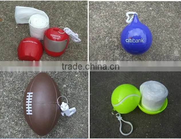 disposable waterpoof ball packed PE raincoat rain cape poncho with keychain