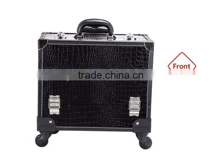 Factory Supply Pvc Black Crocodile Artist Carry Cosmetic Case