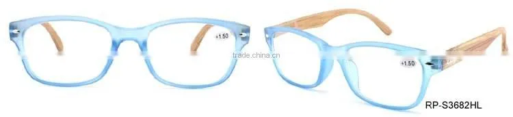 RP-S3682 crazy selling blue frame bamboo temple custom reading glasses