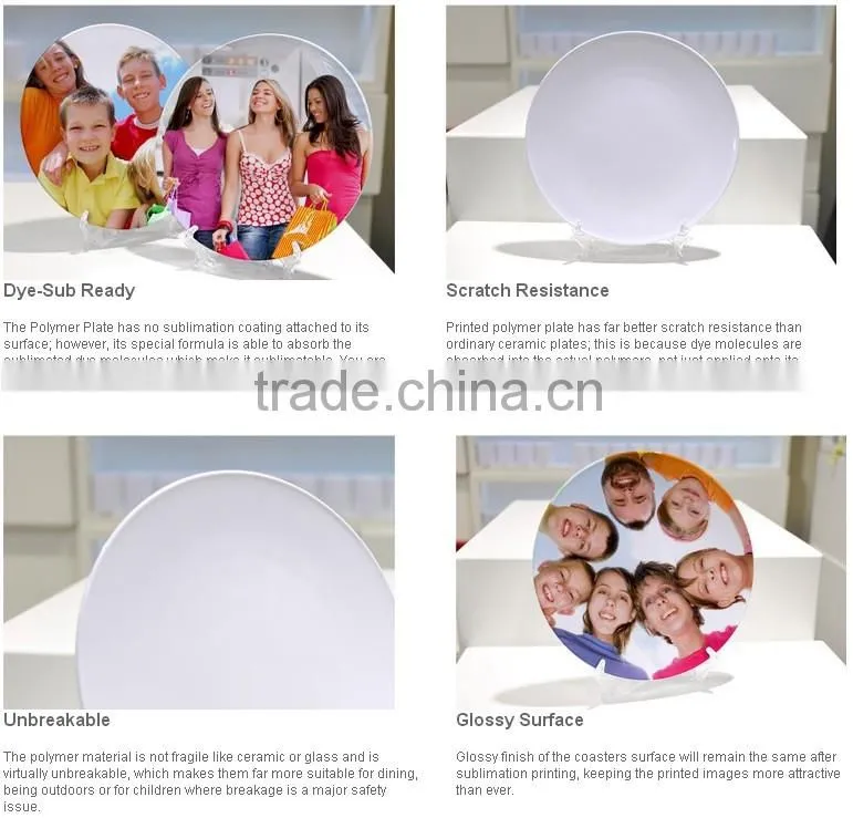 8 Inch Polymer White Plate / Polymer plates/ Plastic plate for printing/ Plate for sublimation/ Good decorated plate