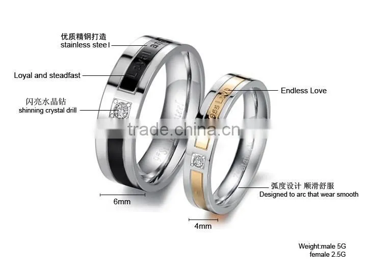 KSTONE 2015 316l stainless steel couple diamond engagement ring, wedding ring couple ring