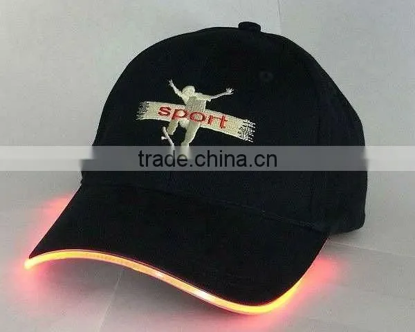 Fashion embroidered snapback flashing light led hat cap