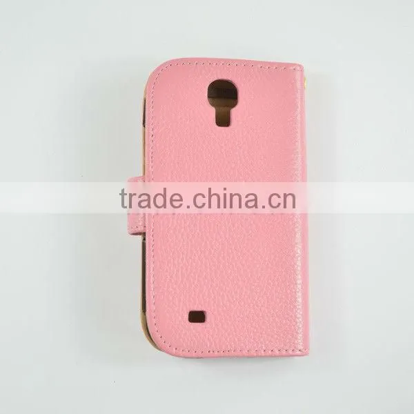 fashion real leather wallet phone case for Samsung i9500 with card slot and strap hot selling