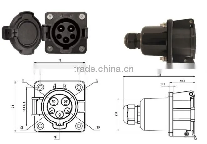 AC Charge plug EV male waterproof cover sae j1772 ev socket socket
