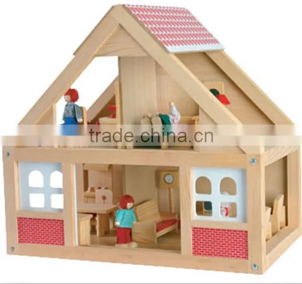 Small Wooden Dollhouse With Furniture