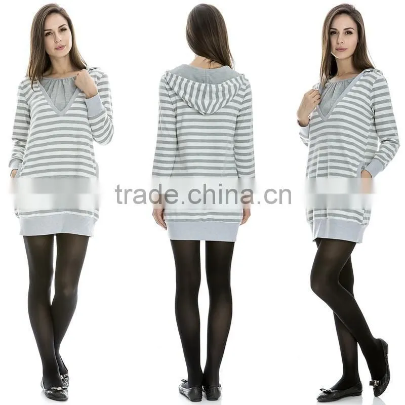 Long dress with Hoodie Breastfeeding clothes for Pregnant Women
