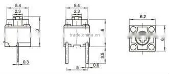 FTVDP21-S through hole 6.2x6.2mm long life tactile switch push button
