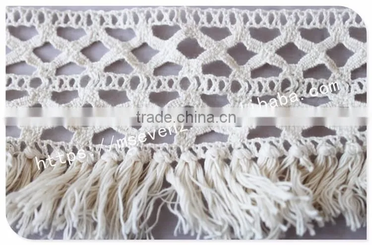 High quality 8cm width off-white crochet cotton fringe trim for garment