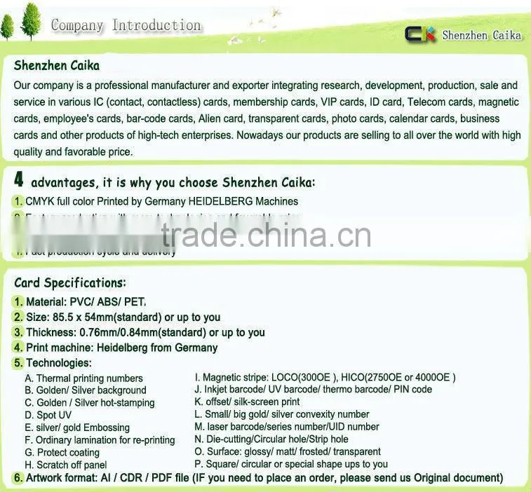 Customized printing plastic contact ic card with sle5542 chip