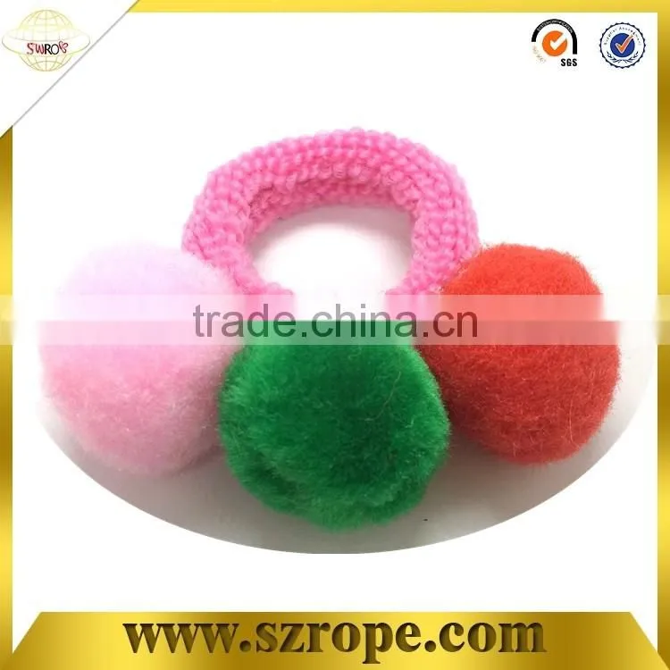 rabbit fur pom poms, elastic hair band with pom pom