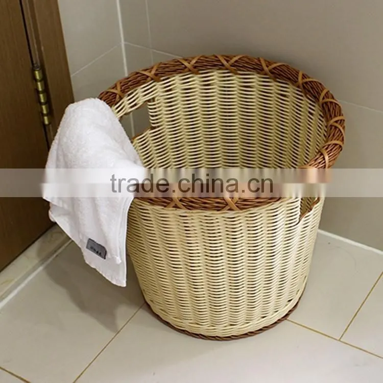 S&D China Large size new round rattan woven colored plastic storage baskets, plastic laundry basket