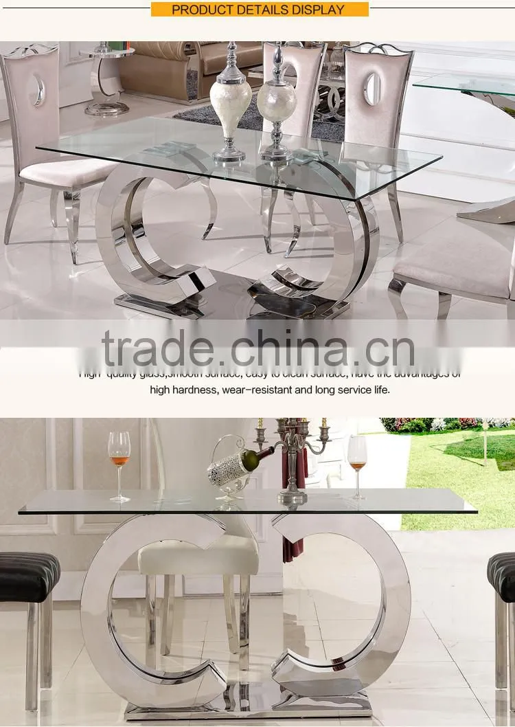TH286-1 Modern glass top stainless steel dining table