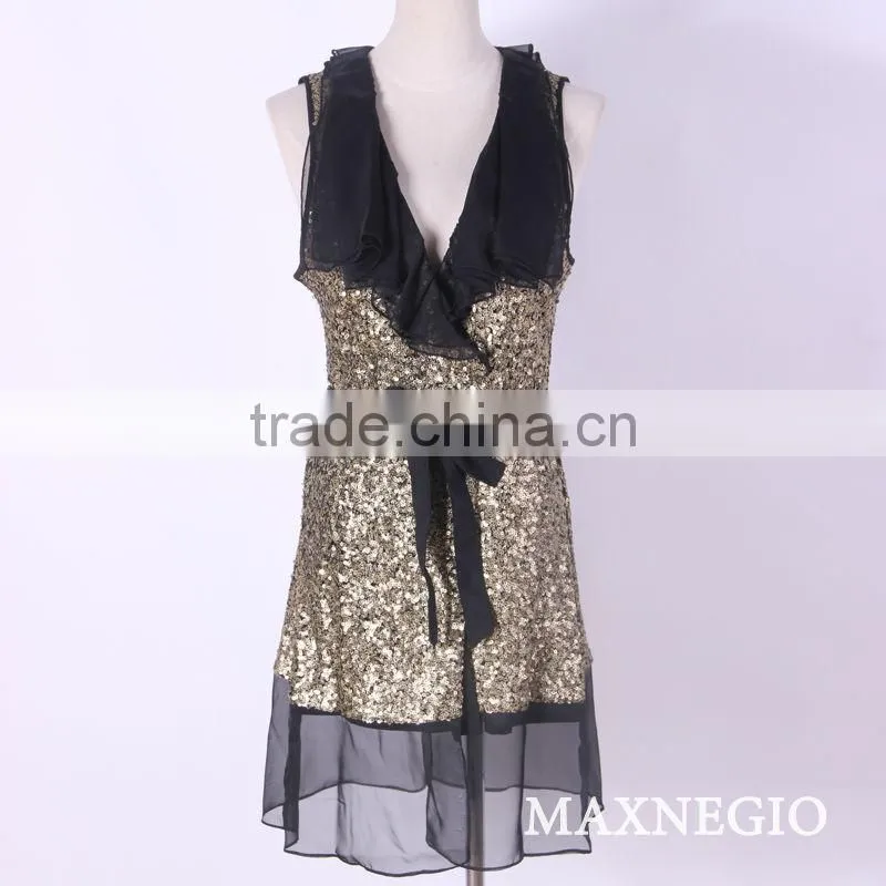 Hot selling waistcoat design sequin beautiful dress