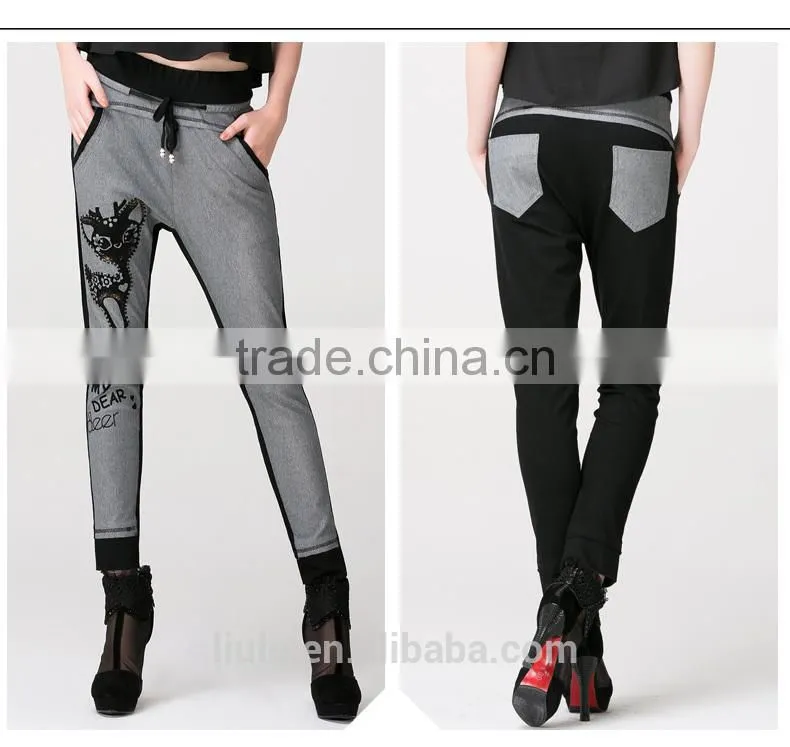 Animal pattern printed harem women hip hop pants with side pockets
