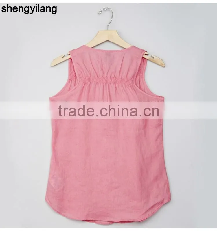 2016 newest product pure color leisure 100% linen vest custom high quality comfortable ladies tops