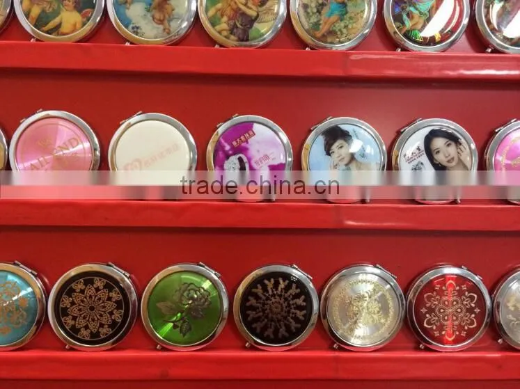 Metal Hollw Rhinestone Embessed Glass Lens Double Folding Mirrors