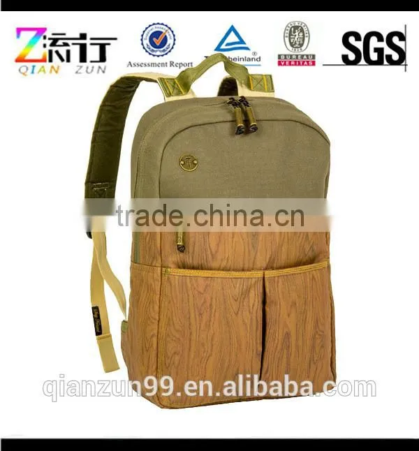Khaki Brown Aztec Canvas and Leather Trim Computer Shoulder Backpack Bags
