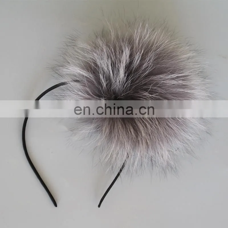 15cm large raccoon fur pompom hair hoop fluffy fur pompon hairband wholesale