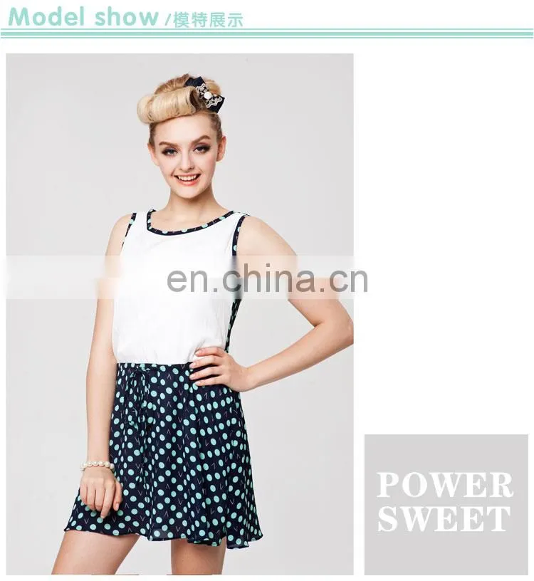 2014Japansese style splicing with contrast color refreshing printed summer dresses
