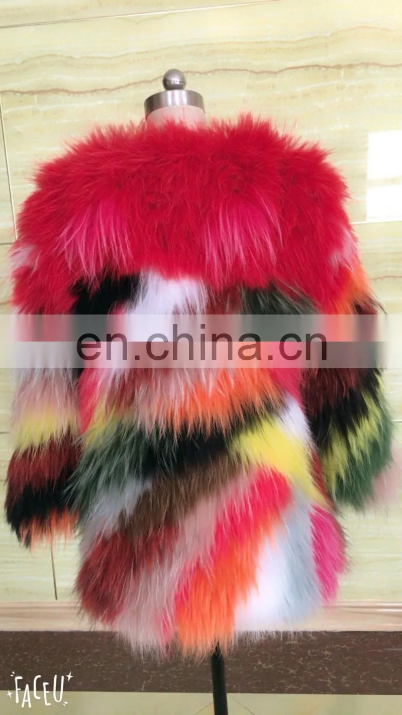 Hot-sale real raccoon fur colorful jacket winter for women