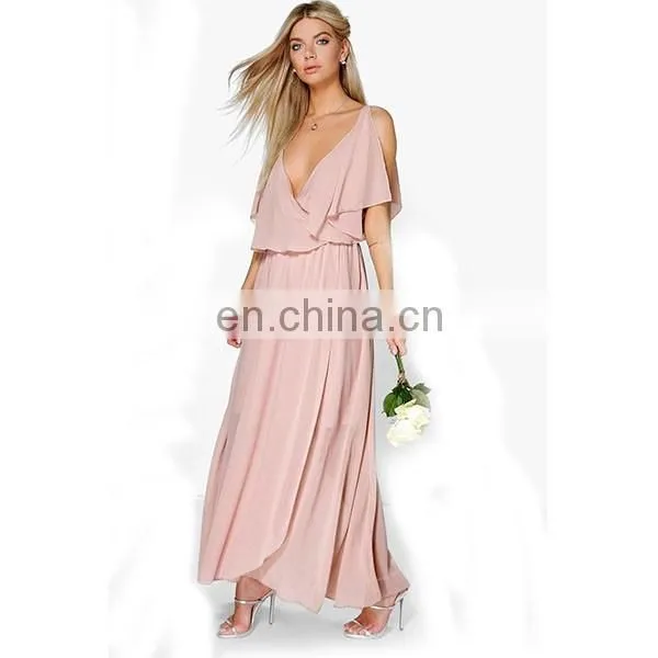 2016 Elegant Women Clothing V-neck Chiffon Double Layer Wrap Maxi Dress
