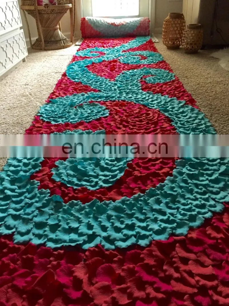 Turquoise Blue Swirls Silk Rose Petal Swirl Aisle Runner