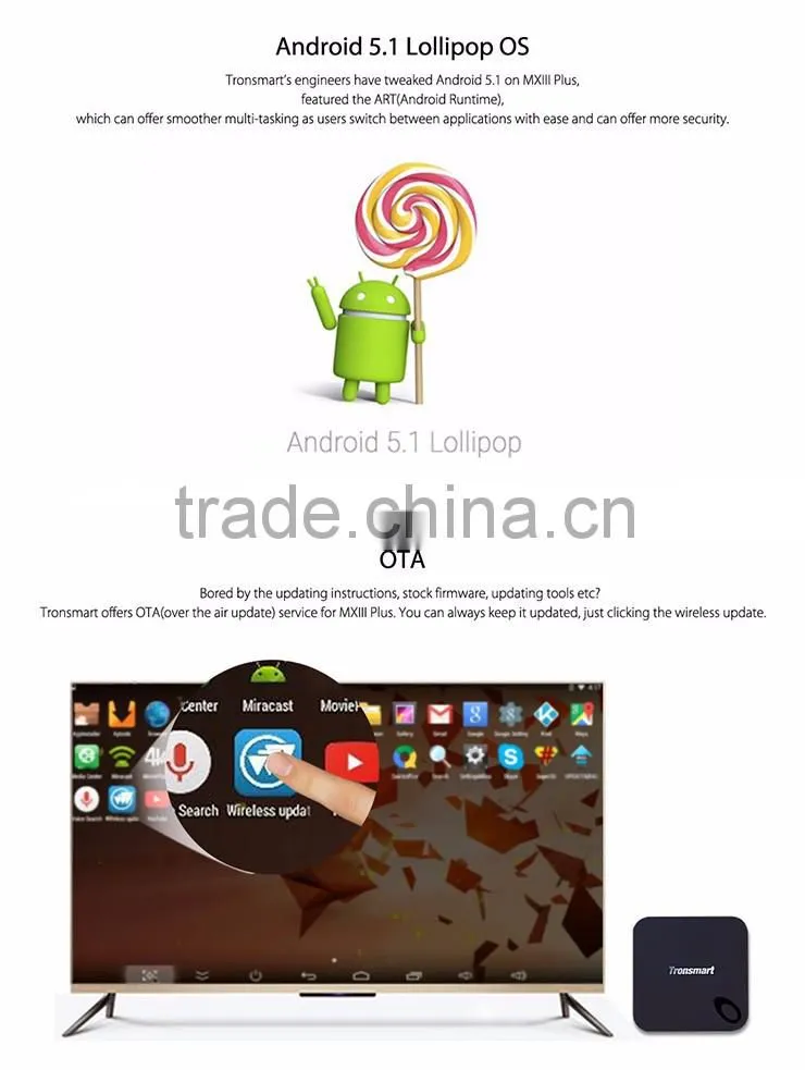 Factory Supply! Tronsmart MXIII Plus 2G/16G Amlogic S812 Quad Core 2.0GHz Android 5.1TV Box 4K H.265 XBMC OTA 2.4G/5GHz
