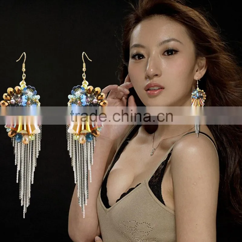 Fashion earings for women 2015 crystal beads earring large tassel earring jewelry