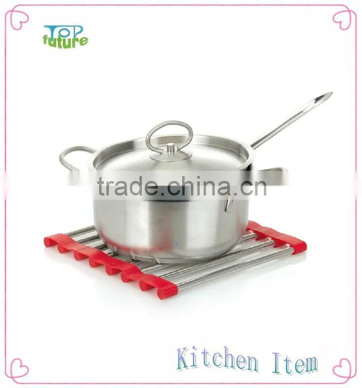 Pot mat metal Stainless steel Silicon roller twist Coaster trivet,silicon rubber pad