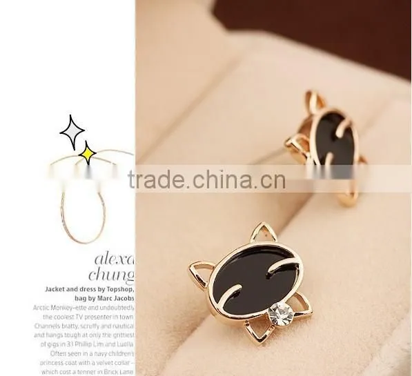 Kitty Cat Earrings Black Cat Stud Earrings Crystal Cat Earrings