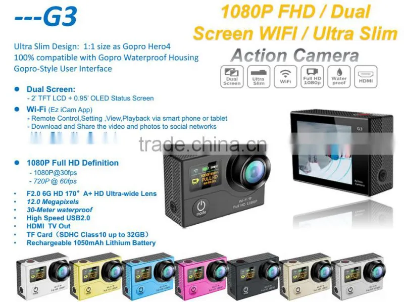 G3 Waterprooffull HD 1080P 60FPS 1080P Hd Mini Sport Action mini wifi Sport Action Camera