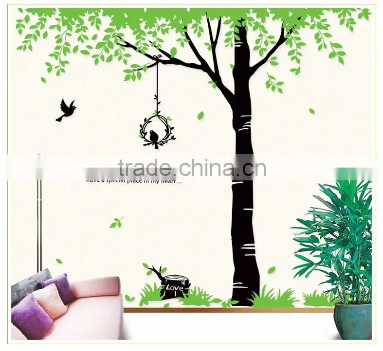 Removable Wall Stickers Environmental Green treetops study bedroom living room TV wall background trees bird dining wall sticker