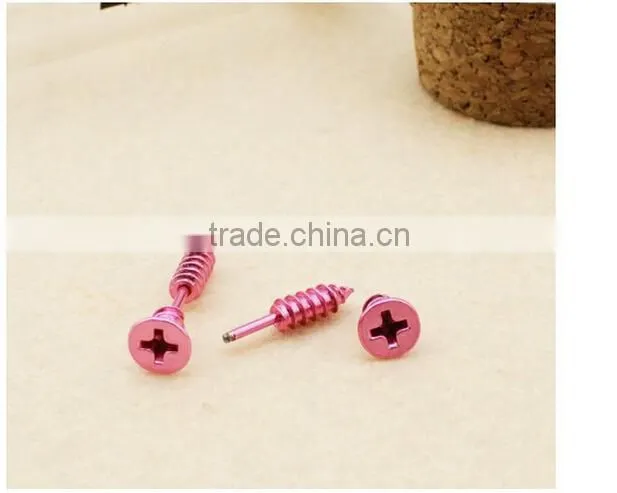 Gold Color Single Fashion Unisex Fine Stainless Steel Whole Screw Stud Earrings For Men Women Novelty Item