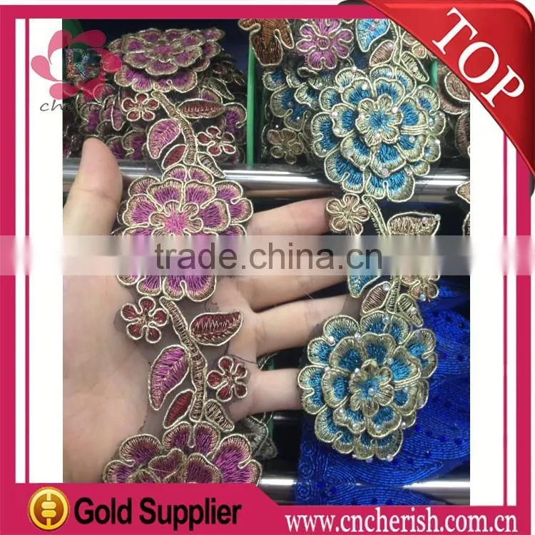 2016 african heavy lace fabric ethnic necklace for fashion dress embroidery trim