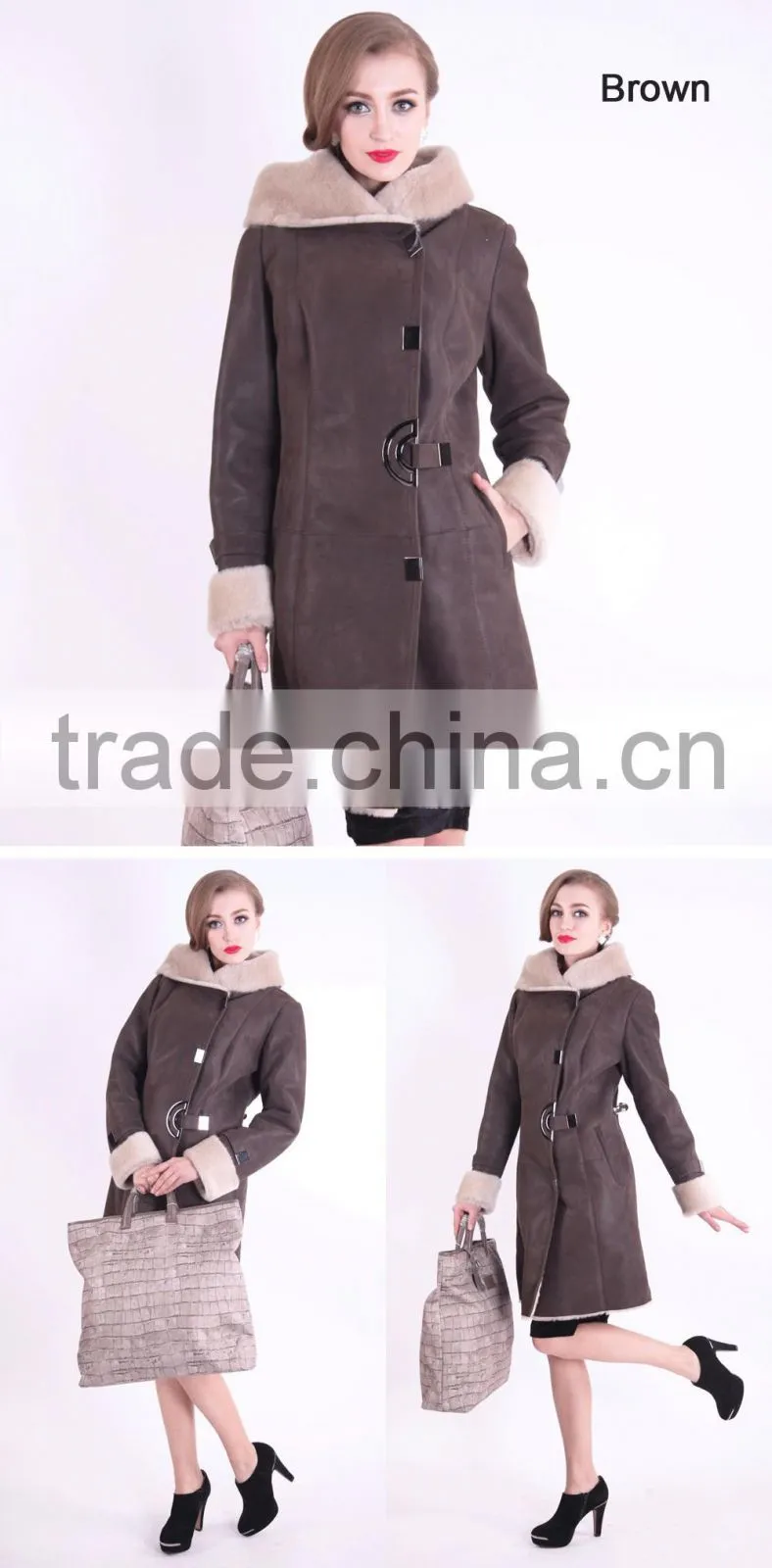 2015 Winter Medium Length Women Slim Fit Woolen Fur Coat
