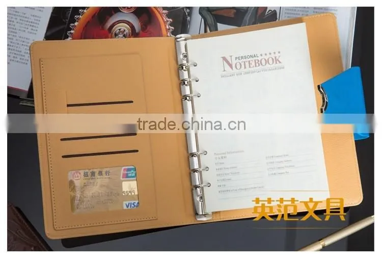 Navy blue high quality pu leather loose leaf a5 ring binder notebook