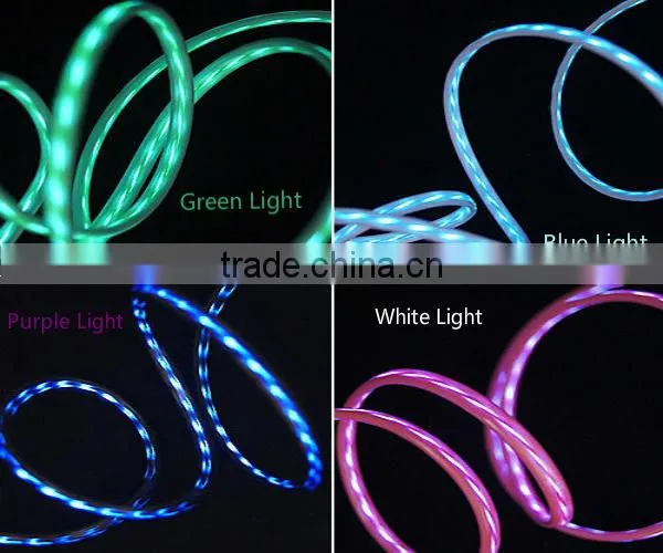 micro usb2.0 led usb cable for mobile phone data transfer and charging 0.8m