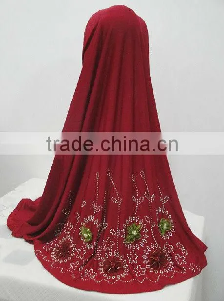 H110 latest muslim hijab with flower rhinestone design on back