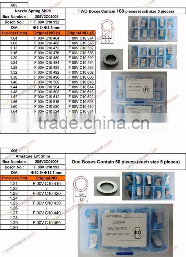 Bosch Common Rail Injector shim Denso and Bosch Injector Repair Kits Adjusting Shim