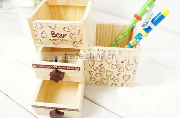 2015 in china hot selling wooden pen container brush pot