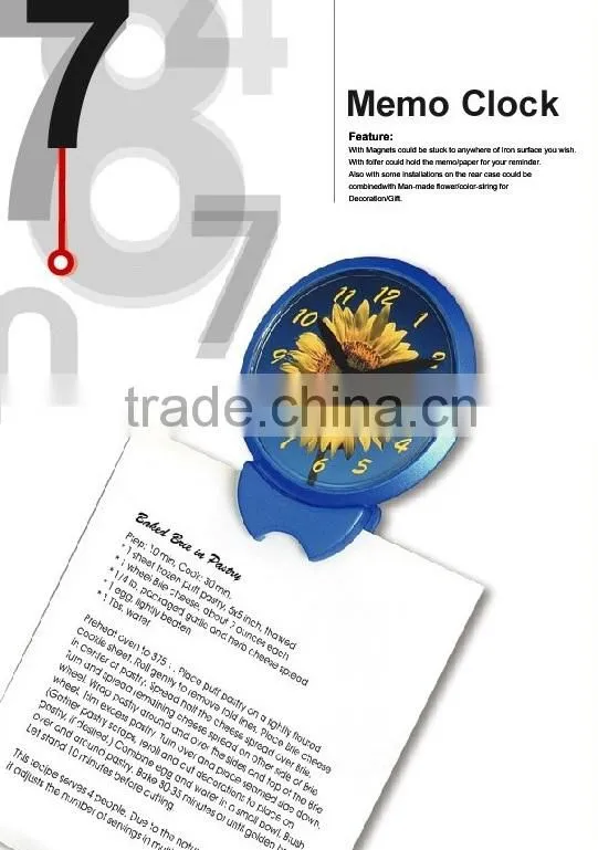 Shiny color Small Magnetic plastic memo clock with folder