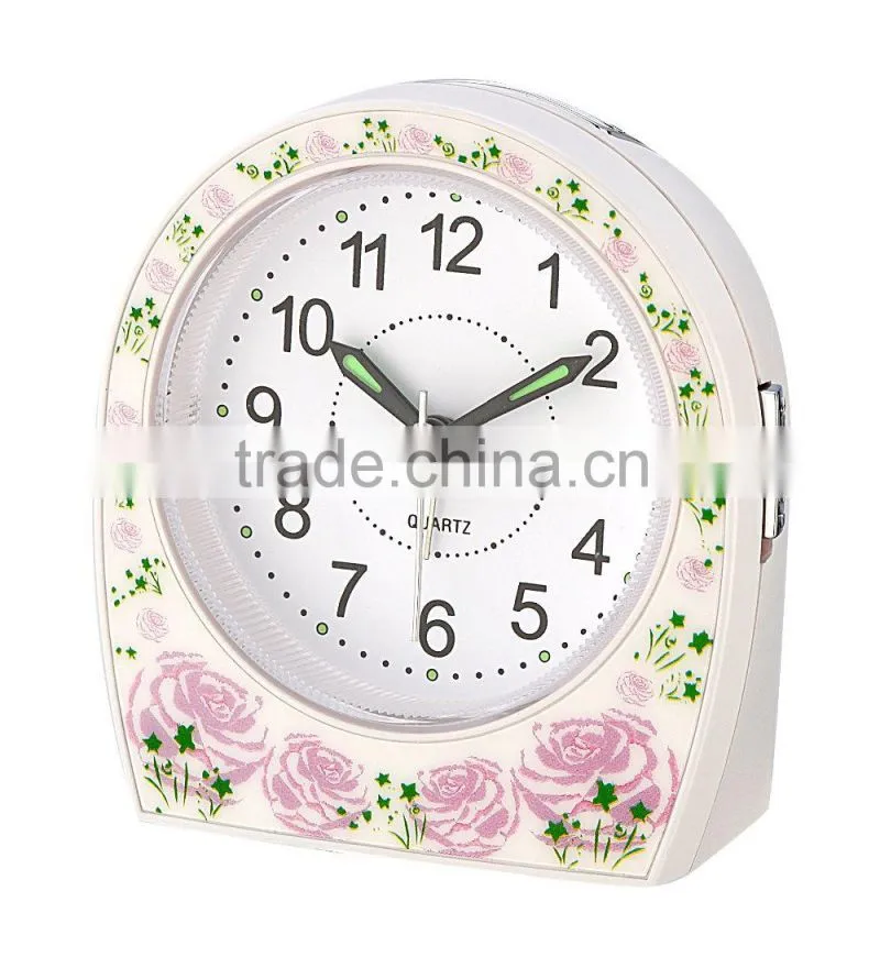 Silk printing Pink flower Analog Table Alarm Clock
